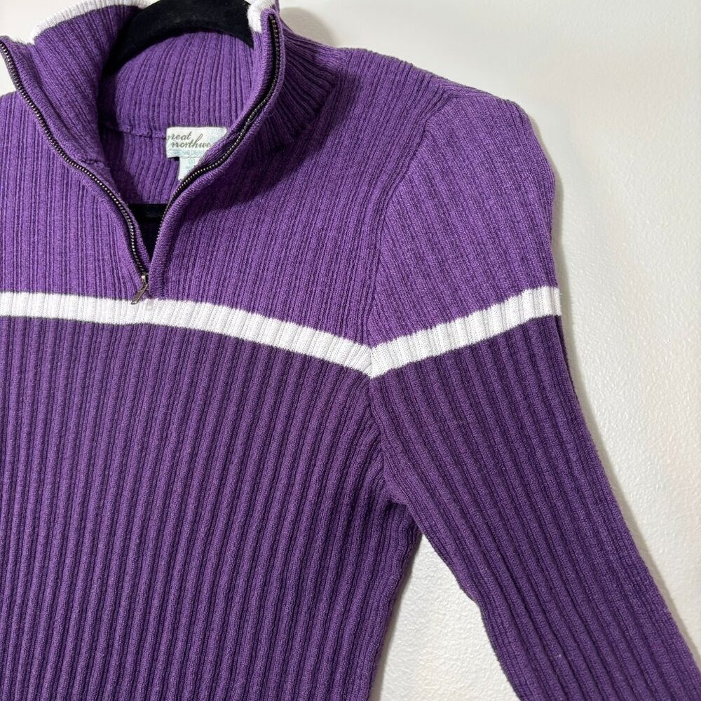 Great Northwest Half-Zip Ribbed Sweater Purple Color Block w/White Strip - Picture 8 of 13
